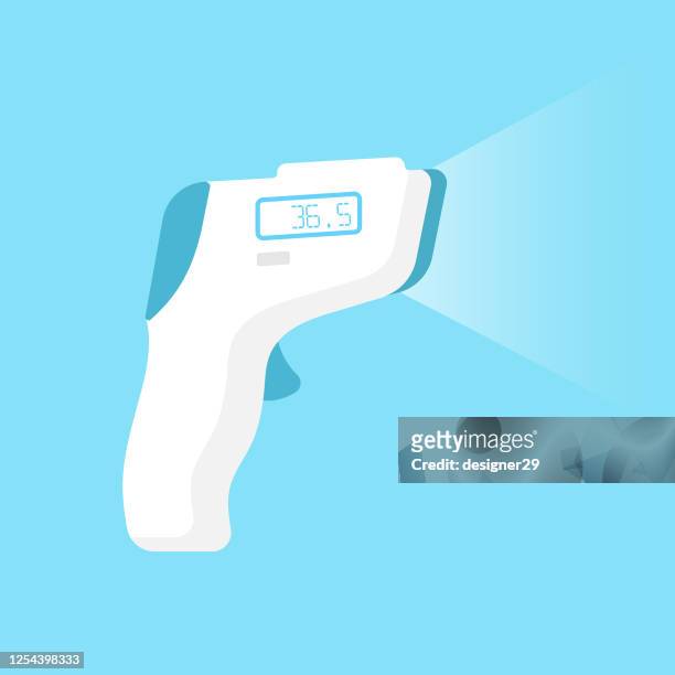 infrarot- und berührungs-thermometer flachbau. - fieberkontrolle stock-grafiken, -clipart, -cartoons und -symbole