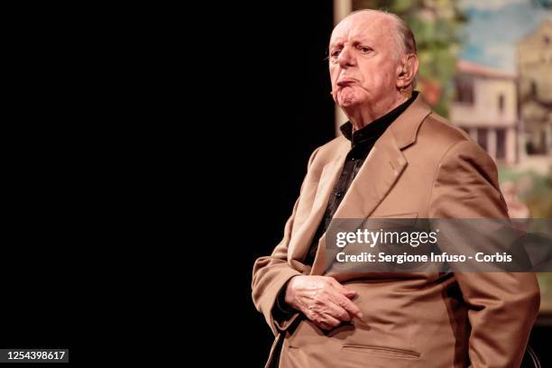 Dario Fo performs at Teatro degli Arcimboldi on November 28, 2014 in Milan, Italy.