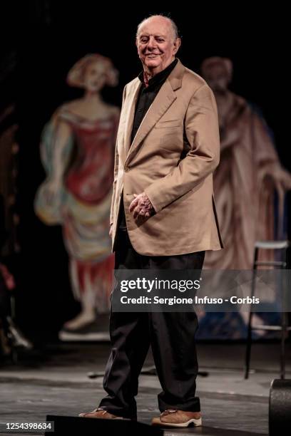 Dario Fo performs at Teatro degli Arcimboldi on November 28, 2014 in Milan, Italy.