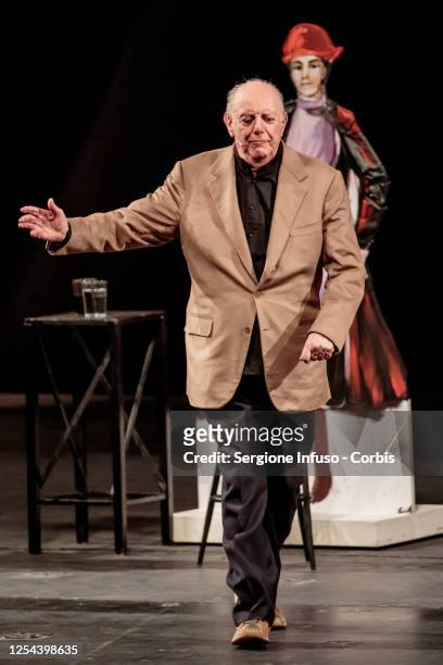 Dario Fo performs at Teatro degli Arcimboldi on November 28, 2014 in Milan, Italy.