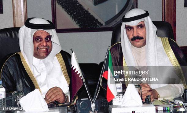 Kuwaiti Oil Minister Sheikh Saud Nasser al-Sabah and Qatari Minister of Energy, Industry, Water and Electricity Abdallah ibn Hamad al-Attiyeh meet in...