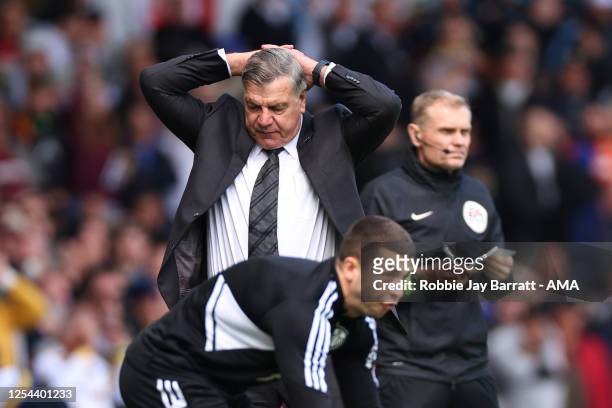 Sam Allardyce the head coach / manager of Leeds United reacts after Patrick Bamford of Leeds United misses a penalty during the Premier League match...