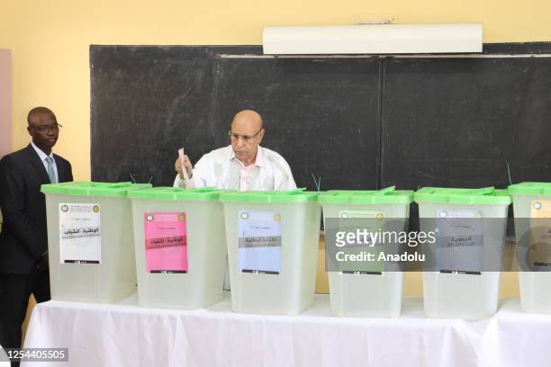 Mauritanian President Mohamed Ould Ghazouani casts his vote for the general and local elections in Nouakchott, Mauritania on May 13, 2023.