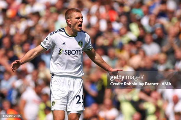 Rasmus Kristensen of Leeds United celebrates after scoring a goal to make it 2-2 during the Premier League match between Leeds United and Newcastle...