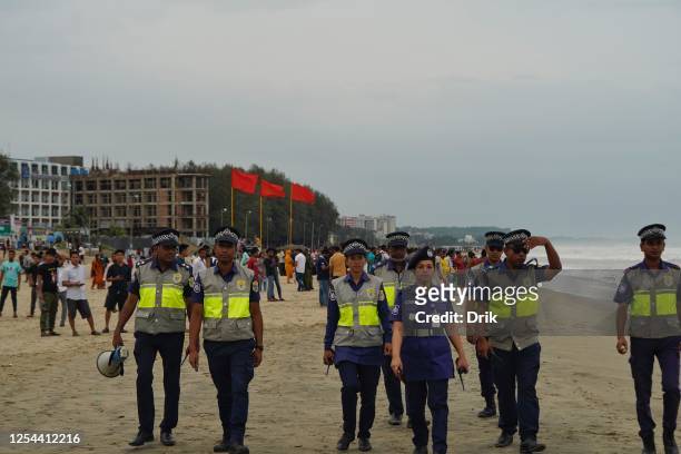 Cox's Bazar tourist police have warned visitors to avoid the beach area as the sea remains rough due to the impact of cyclone mocha, on May 13, 2023...