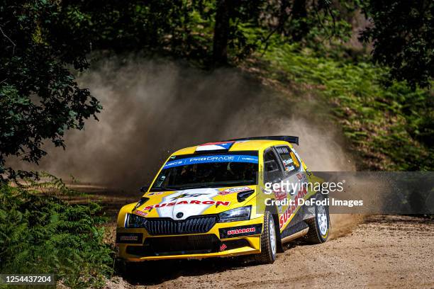 Emilio Fernandez and Borja Rozada in action during Day Three of the FIA World Rally Championship Portugal on May 13, 2023 in Porto, Portugal.