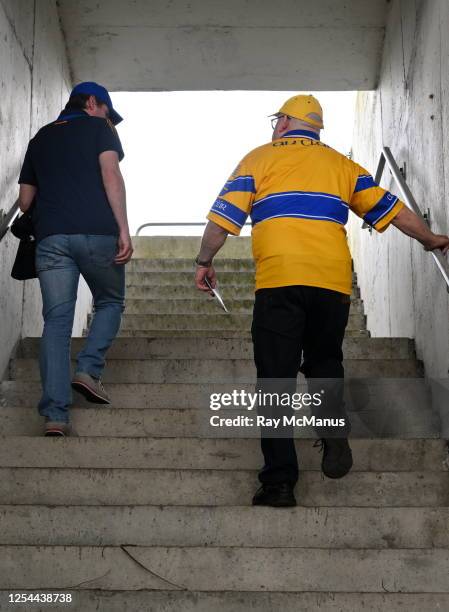 Tipperary , Ireland - 13 May 2023; Two Clare supporters arrive for the Munster GAA Hurling Senior Championship Round 3 match between Waterford and...