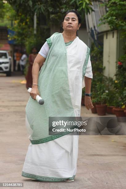 The Trinamool Congress Political party Chief and West Bengal State Chief Minister Mamata Banerjee is reacting at a press conference at her residence...
