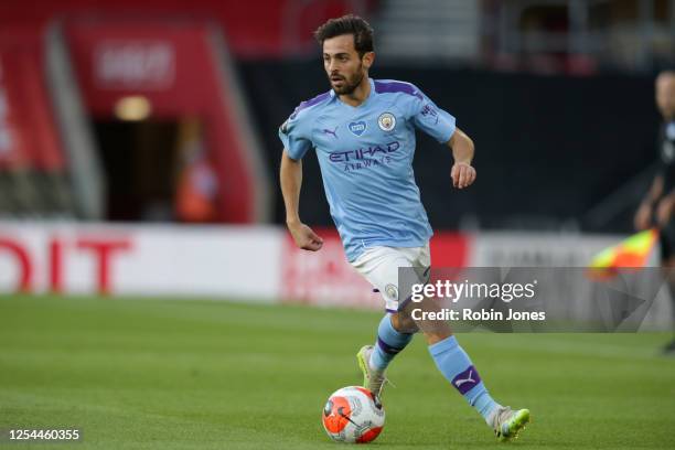 Bernado Silva of Manchester City on the ball during the Premier League match between Southampton FC and Manchester City at St Mary's Stadium on July...