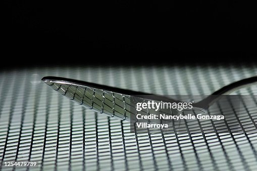 Spoon Grid Stainless Steel Single Spoon With Grid Pattern Reflection On The ...