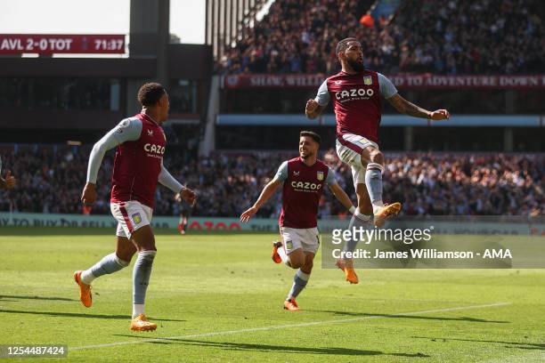 Douglas Luiz of Aston Villa celebrates after scoring a goal to make it 2-0 during the Premier League match between Aston Villa and Tottenham Hotspur...
