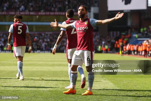 Douglas Luiz of Aston Villa celebrates after scoring a goal to make it 2-0 during the Premier League match between Aston Villa and Tottenham Hotspur...