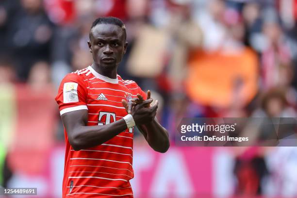Sadio Mane of Bayern Muenchen gestures after the Bundesliga match between FC Bayern München and FC Schalke 04 at Allianz Arena on May 13, 2023 in...