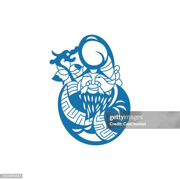 the god of longevity(china paper-cut patterns) - long beard stock illustrations