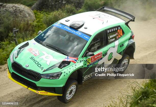 Porto , Portugal - 13 May 2023; Andreas Mikkelsen and Torstein Eriksen in their Skoda Fabia RS during day three of the FIA World Rally Championship...