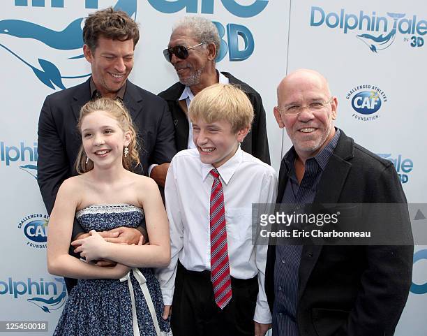 Harry Connick Jr., Cozi Zuehlsdorff , Morgan Freeman, Nathan Gamble and Director Charles Martin Smith at Warner Bros.' World Premiere of "Dolphin...