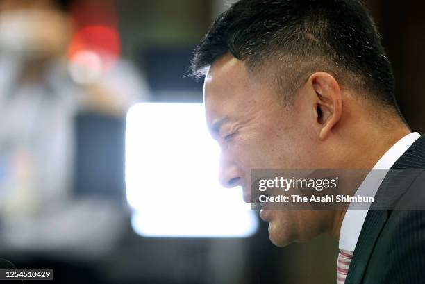 Defeated candidate Taro Yamamoto speaks during a press conference after the Tokyo gubernatorial election on July 5, 2020 in Tokyo, Japan.