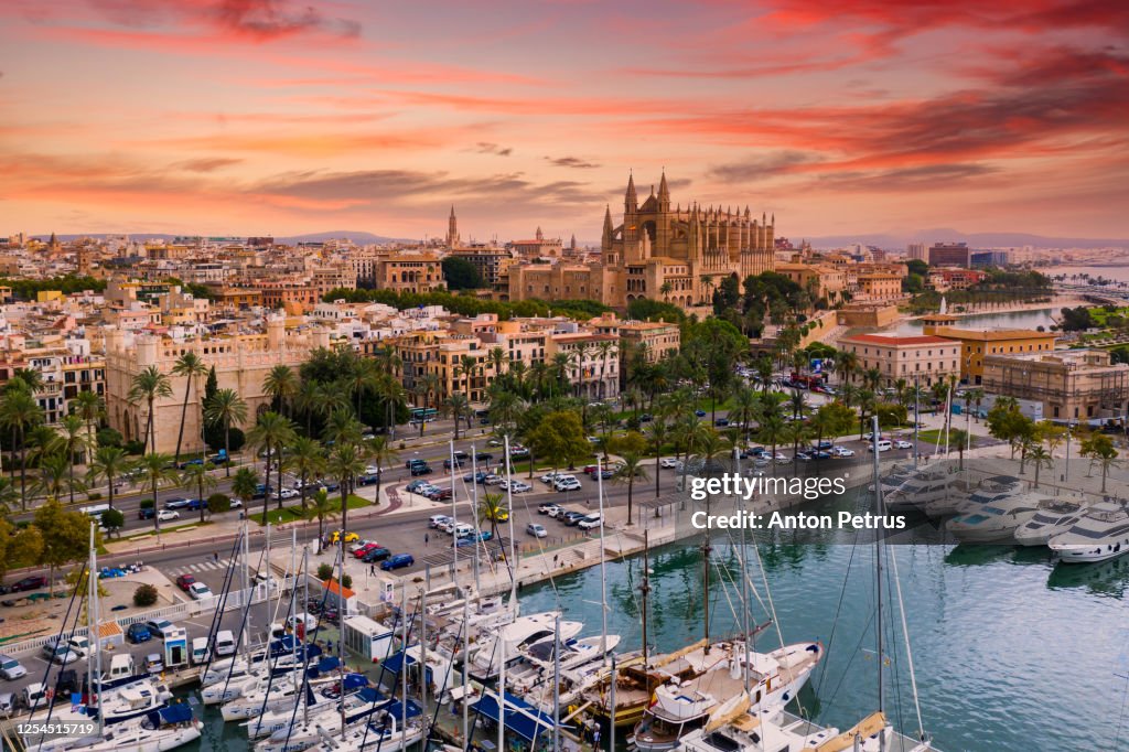 Aerial view of The Cathedral of Santa Maria of Palma. Mallorca, Spain.