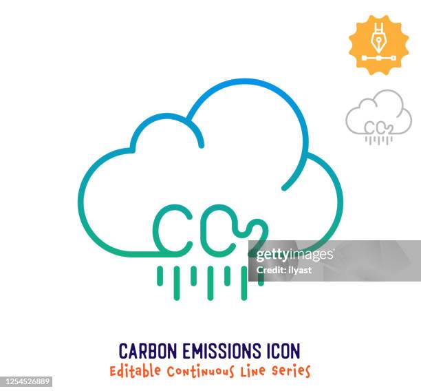 carbon emissions continuous line editable stroke line - smog icon stock illustrations