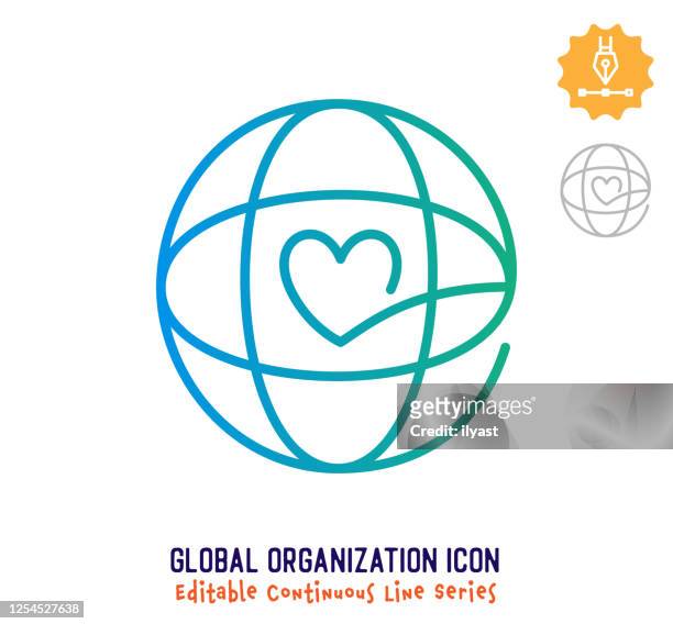 ilustrações, clipart, desenhos animados e ícones de linha de traçado editável de linha contínua da organização global - cidadania