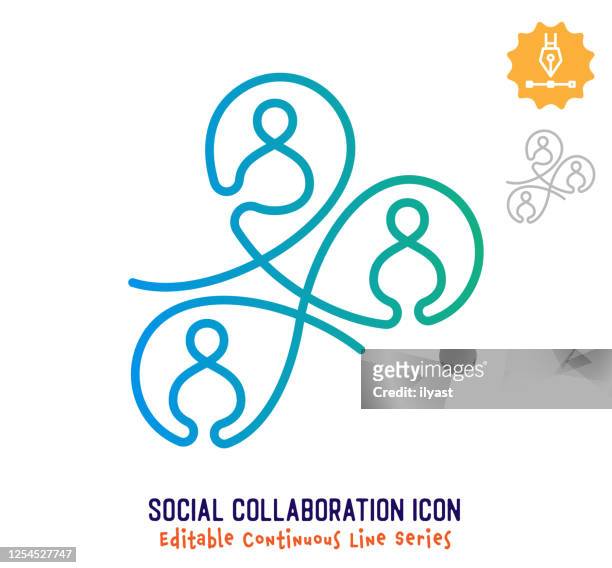 illustrazioni stock, clip art, cartoni animati e icone di tendenza di collaborazione sociale linea continua linea modificabile linea tratto - connessione