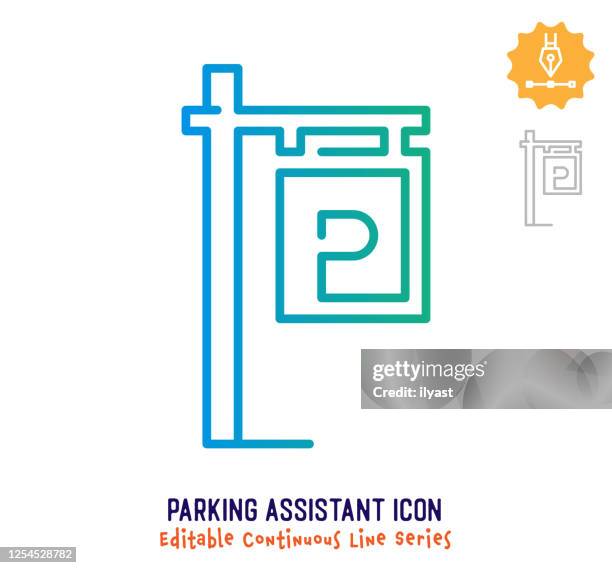 parking assistant continuous line editable stroke line - parking ticket stock illustrations