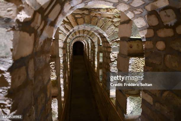 Ossuary in the catacombs of Paris, Ile-de-France, France on July 02, 2020 in Paris, France.