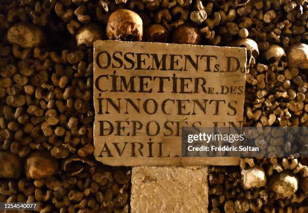 Ossuary in the catacombs of Paris, Ile-de-France, France on July 02, 2020 in Paris, France.