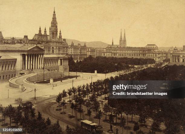 View to the Franzensring with the Parliament and the town hall . The New University and the Burgtheater on the right side. About 1895. Photograph by...