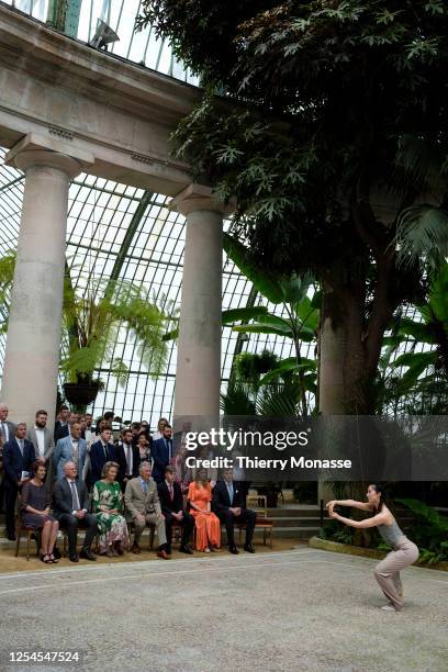 Queen Mathilde d'Udekem d'Acoz, King Philippe of Belgium, Prince Emmanuel, Princess Eleonore, Duchess of Brabant and Prince Gabriel look at a dance...