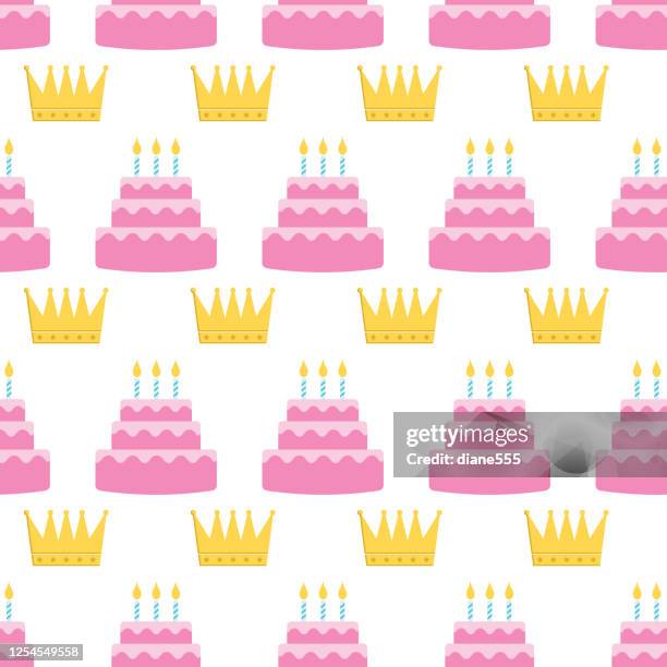 colorful birthday cake seamless pattern - kings cake stock illustrations