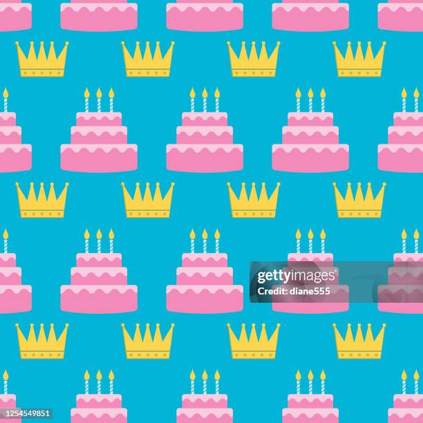 colorful birthday cake seamless pattern - kings cake stock illustrations