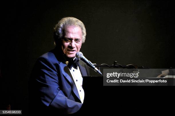 American singer and pianist Buddy Greco performs live on stage at Ronnie Scott's Jazz Club in Soho, London on 31st July 2008.