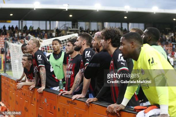 Milan players during the Serie A match between Spezia Calcio and AC MIlan at Stadio Alberto Picco on May 13, 2023 in La Spezia, Italy.