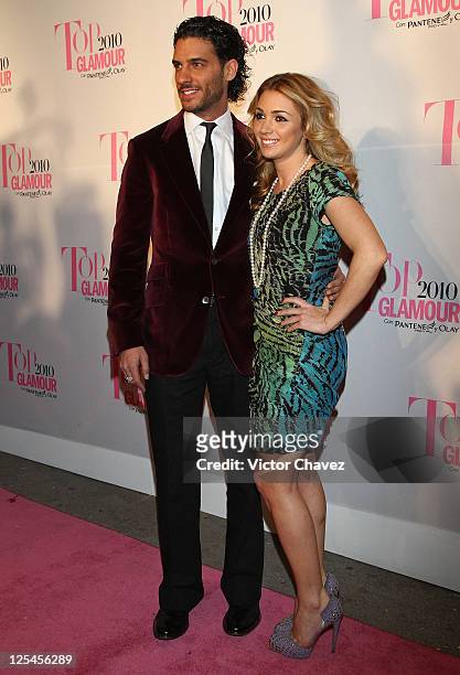 Actor Erick Elias and his wife Karla Guindi attend the Top Glamour Awards 2010 pink carpet at Casino Del Bosque on October 28, 2010 in Mexico City,...