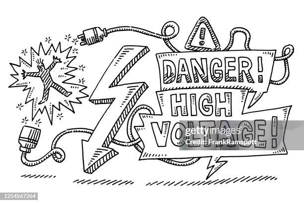 lightning high voltage warning concept drawing - accidental death stock illustrations