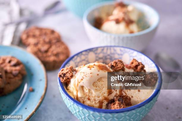 vanilla ice cream with cookies - vanilla ice cream stock pictures, royalty-free photos & images
