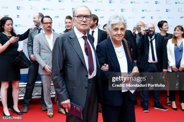 Composer Ennio Morricone with his wife Maria Travia during the David di Donatello Prize 2015 at Teatro Olimpico. Rome , June 12th 2015