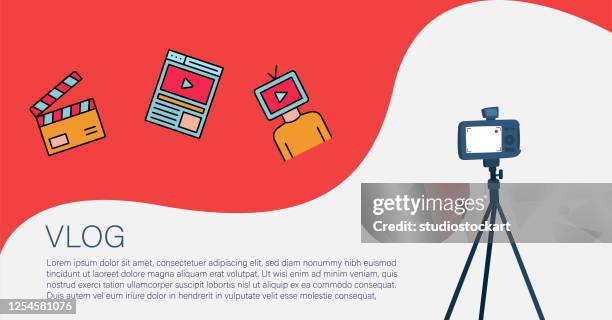 modern flat banner design template concept of vlog - sharing coffee stock illustrations