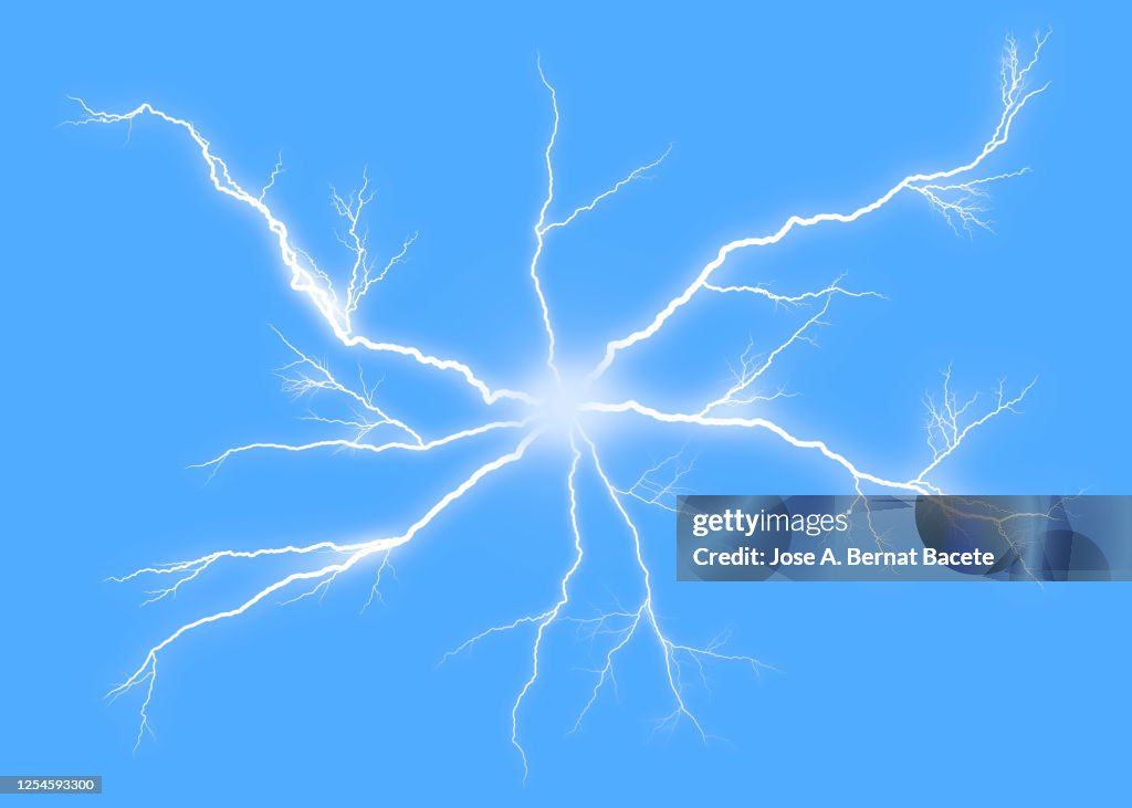 Energy, Lightning on blue background.