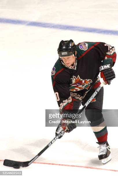 Ossi Vaananen of the Phoenix Coyotes warms up before a NHL hockey game against the Washington Capitals at MCI Center on November 3, 2001 in...