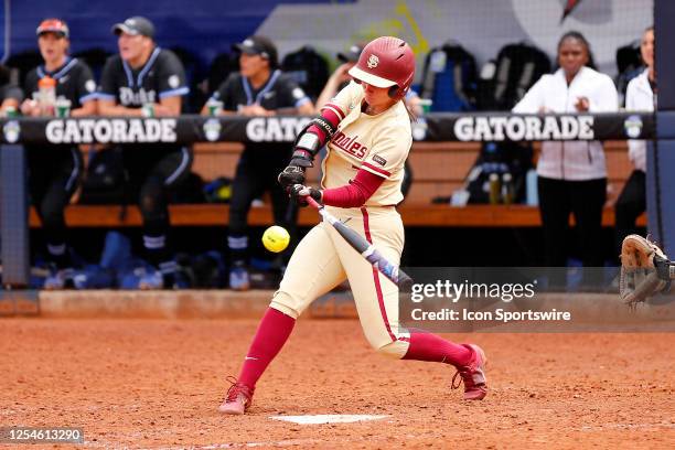 Florida State Seminoles Bethaney Keen connects for the game winning hit in the bottom of the seventh inning during the ACC Tournament Championship...