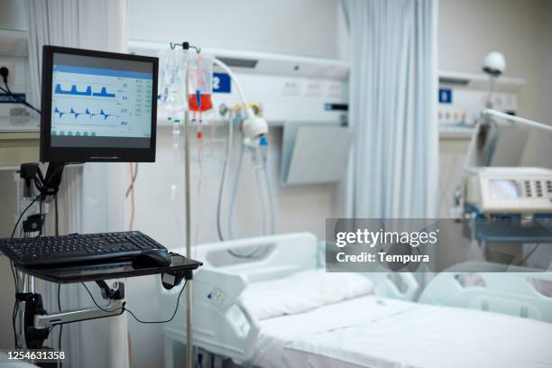 sala covid del hospital con monitor de ventilación médica - hospital fotografías e imágenes de stock