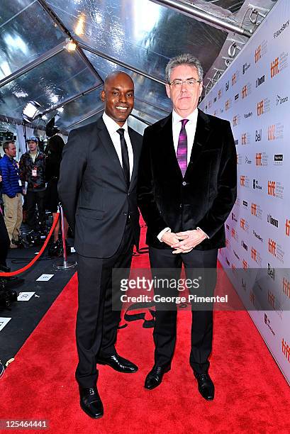 Co-Director of TIFF Cameron Bailey and CEO of TIFF Piers Handling arrive at the "Page Eight" Closing Night Premiere during the 2011 Toronto...