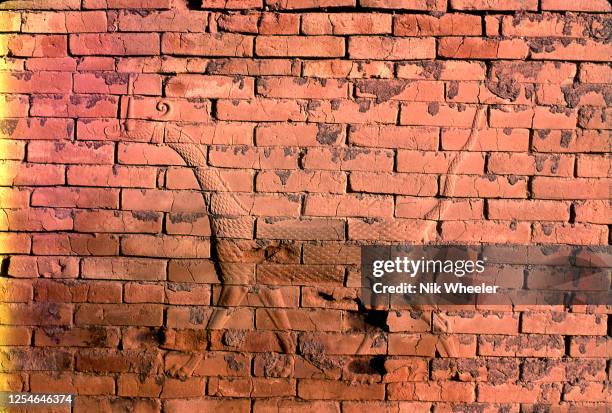 The broken mud brick walls of the archaeological site of Babylon, capital of the ancient kingdom of Babylonia built between the 18th and 6th...