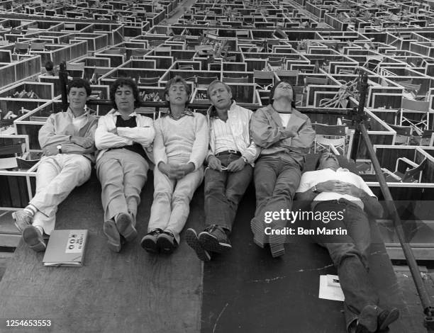 British comedy troupe Monty Python including Michael Palin, Terry Jones , Eric Idle, Graham Chapman , Terry Gilliam, and John Cleese, clown about...