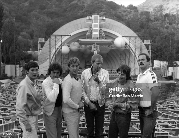 British comedy troupe Monty Python including Michael Palin, Terry Jones , Eric Idle, Graham Chapman , Terry Gilliam, and John Cleese, clown about...