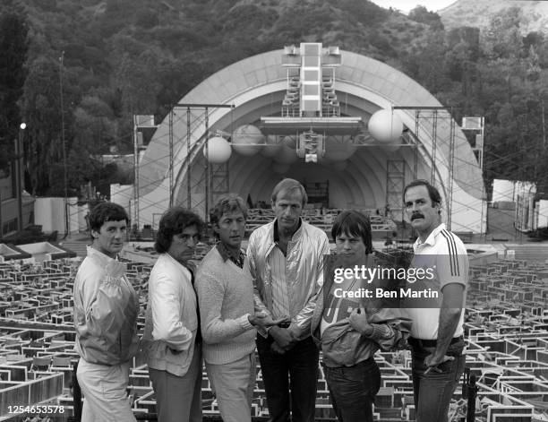 British comedy troupe Monty Python including Michael Palin, Terry Jones , Eric Idle, Graham Chapman , Terry Gilliam, and John Cleese, clown about...