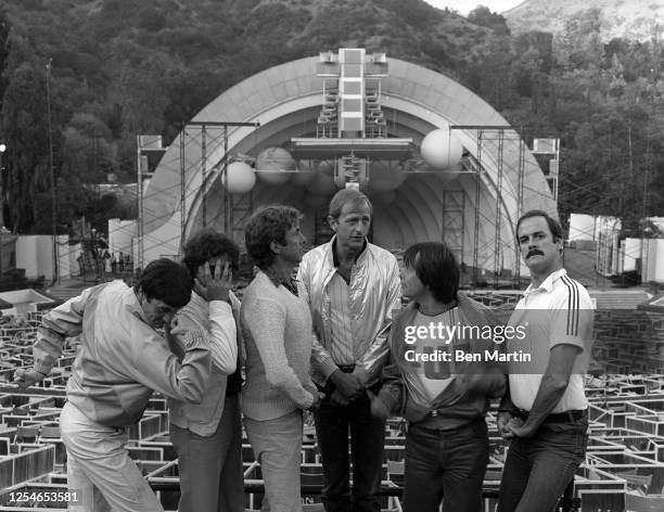 British comedy troupe Monty Python including Michael Palin, Terry Jones , Eric Idle, Graham Chapman , Terry Gilliam, and John Cleese, clown about...