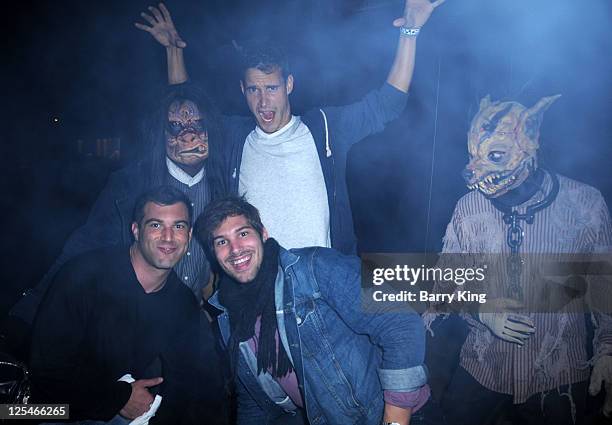 Personality Frank Meli, Ethan Petersen and Trent Brady attend Knott's Scary Farm on October 14, 2010 in Buena Park, California.